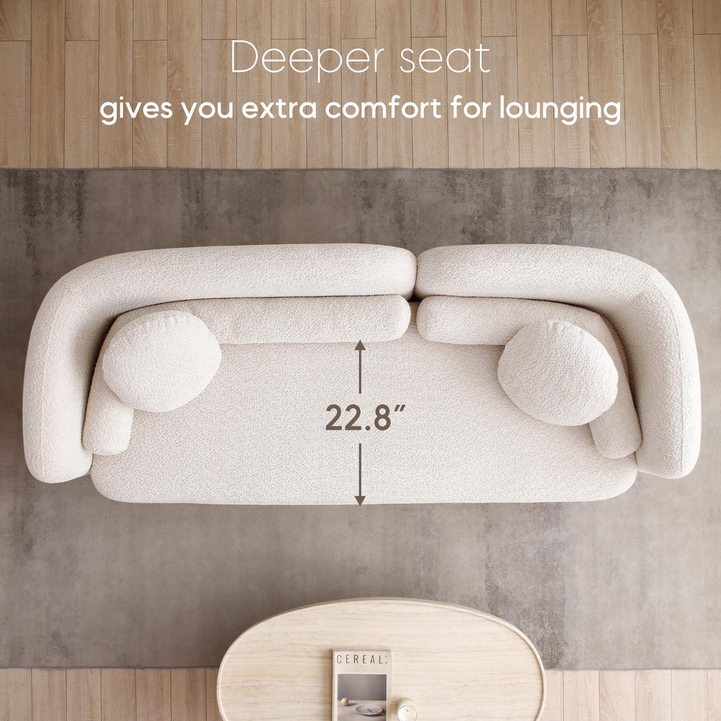 88.58'' 3-Seat Modern Curved Boucle Sofa, Cozy Thick Upholstered Teddy Loveseat, Half Moon Aesthetic Design Sherpa