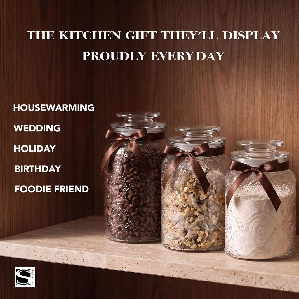 Clear Glass Kitchen Canister Set, Retro Design 3PC, 34-54oz