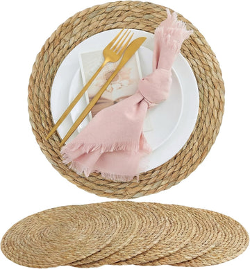 Round Woven Placemats 13in Rattan Charger Wicker Boho Place mat - Set of 6