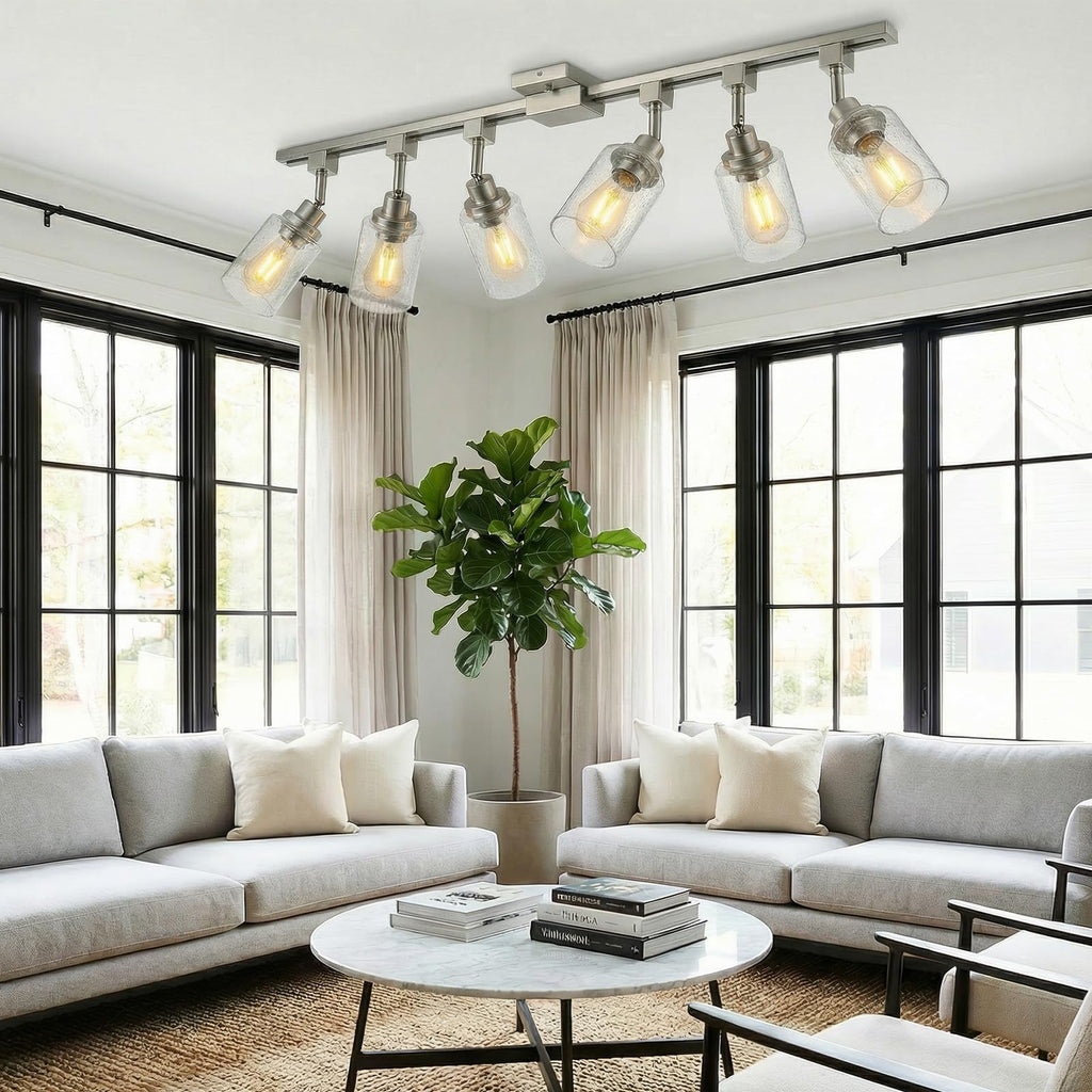 6 Pack H Track Lighting Replacement Heads Brushed Nickel, Ceiling Track Lighting Fixtures with Seeded Glass Shades
