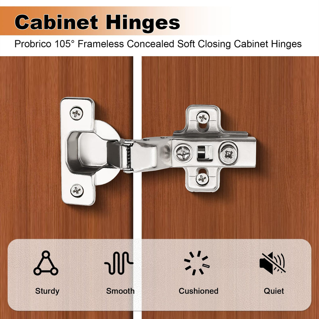 10 Pack(5Pair) Inset Frameless Soft Closing Cabinet Hinges, 105°Open Degree Adjustable Hinges, Concealed European