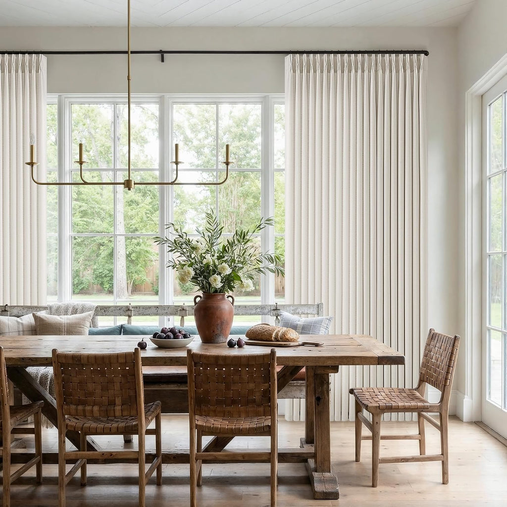 Natural 112 Inch Pinch Pleated Semi Sheer Curtains 2 Panels Set for Sliding Glass Doors, Memory Shape Pleat Thick