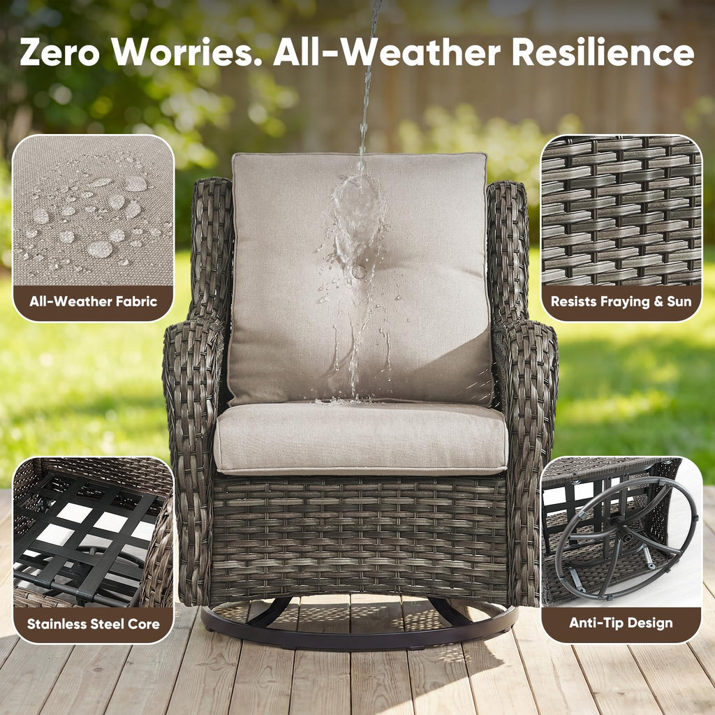 Patio Furniture Set with Fire Pit Table, 8 Piece Wicker Outdoor Furniture Set, Swivel Rocker Chairs with Ottomans and