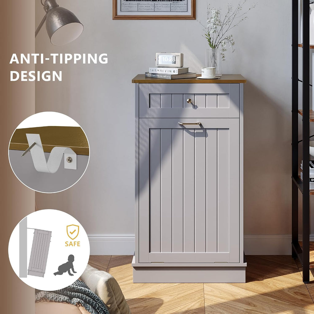 Tilt Out Trash Can Cabinet, Garbage Can Cabinet, Dog Proof Pull Out Trash Can Wood, Gray