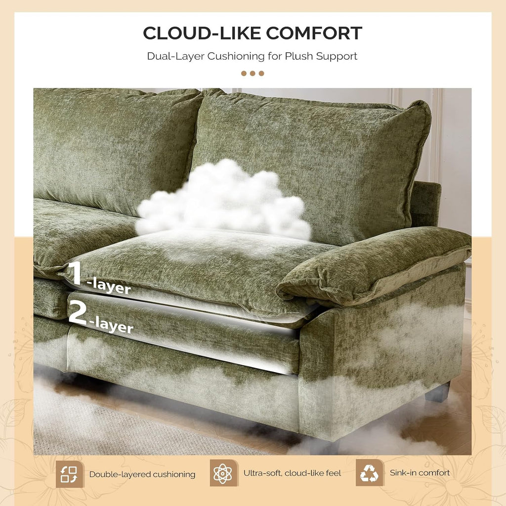 122" Cloud Teddy White Convertible Sectional Sofa