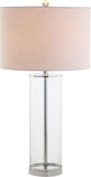 29" Clear/Chrome Modern Glass Table Lamp Bedroom, Minimalist Nightstand Bedside Lamp, White Linen Dr