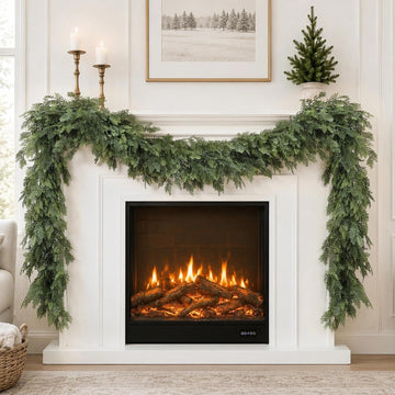 Christmas Garland 9FT Decorations Real Touch Cedar Cypress Pine Greenery Artificial Green Christmas Garland - Set of 9
