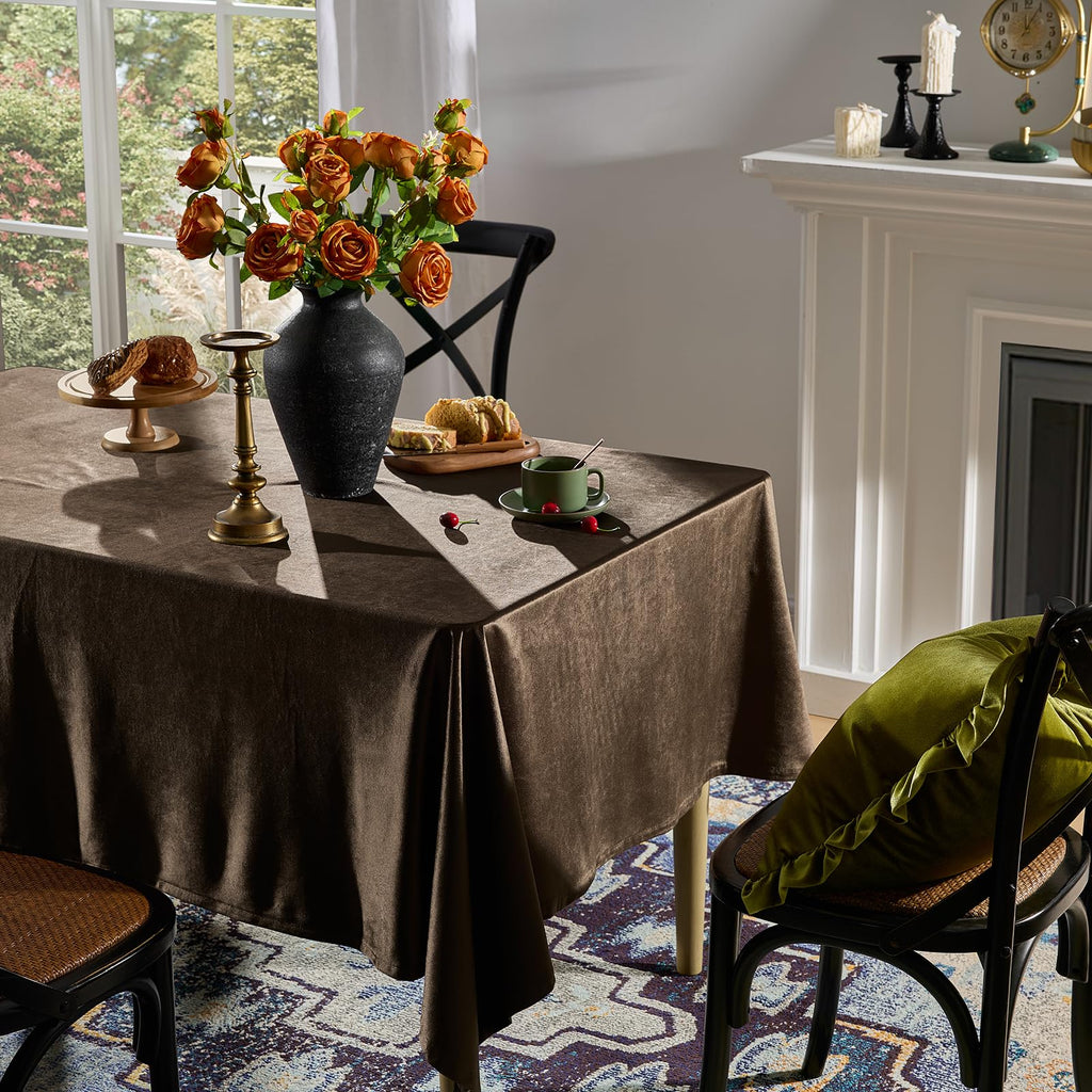 Fall Brown Velvet Tablecloths Rectangular French Luxury Solid Table Cloth