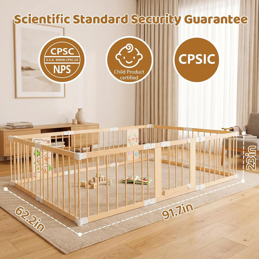 Baby Playpen with Montessori Toy, 10 Panels Foldable Play Yard Door Panel | Built-in Toys, Adjustable Multi-Shape