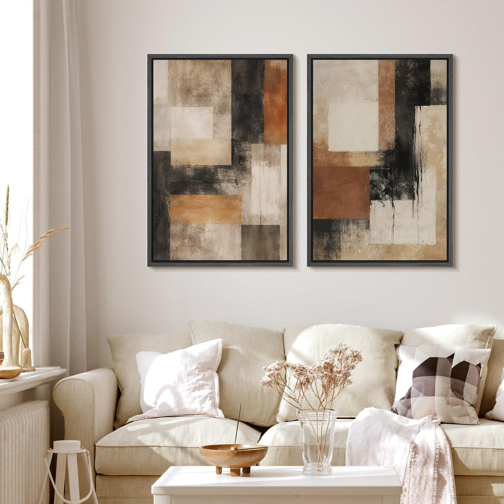 Framed Wall Art Print Modern Neutral Abstract Geometric Blocks Illustrations Modern Art Decorative Bohemian Calm/Zen