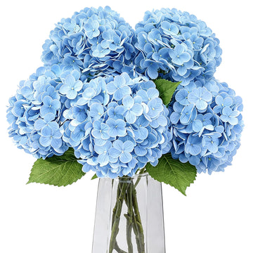 5Pcs Light Blue Real Touch Hydrangeas Artificial for Vase
