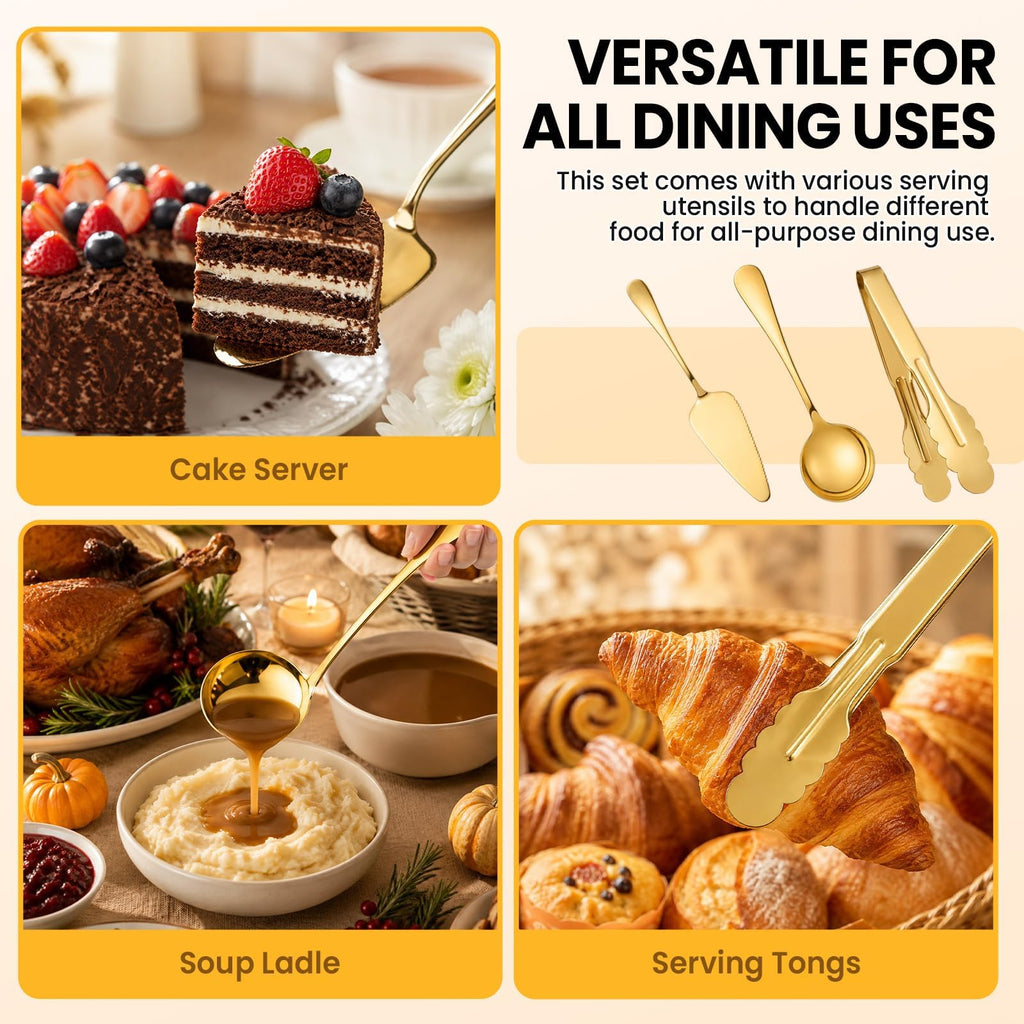 Gold Serving Utensils Set, Serving Spoons for Buffet