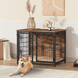 Dog Crate Furniture with Cushion, Wooden Dog Kennel with Double Doors, Heavy Duty Dog Cage for Small/Medium/Large Dogs
