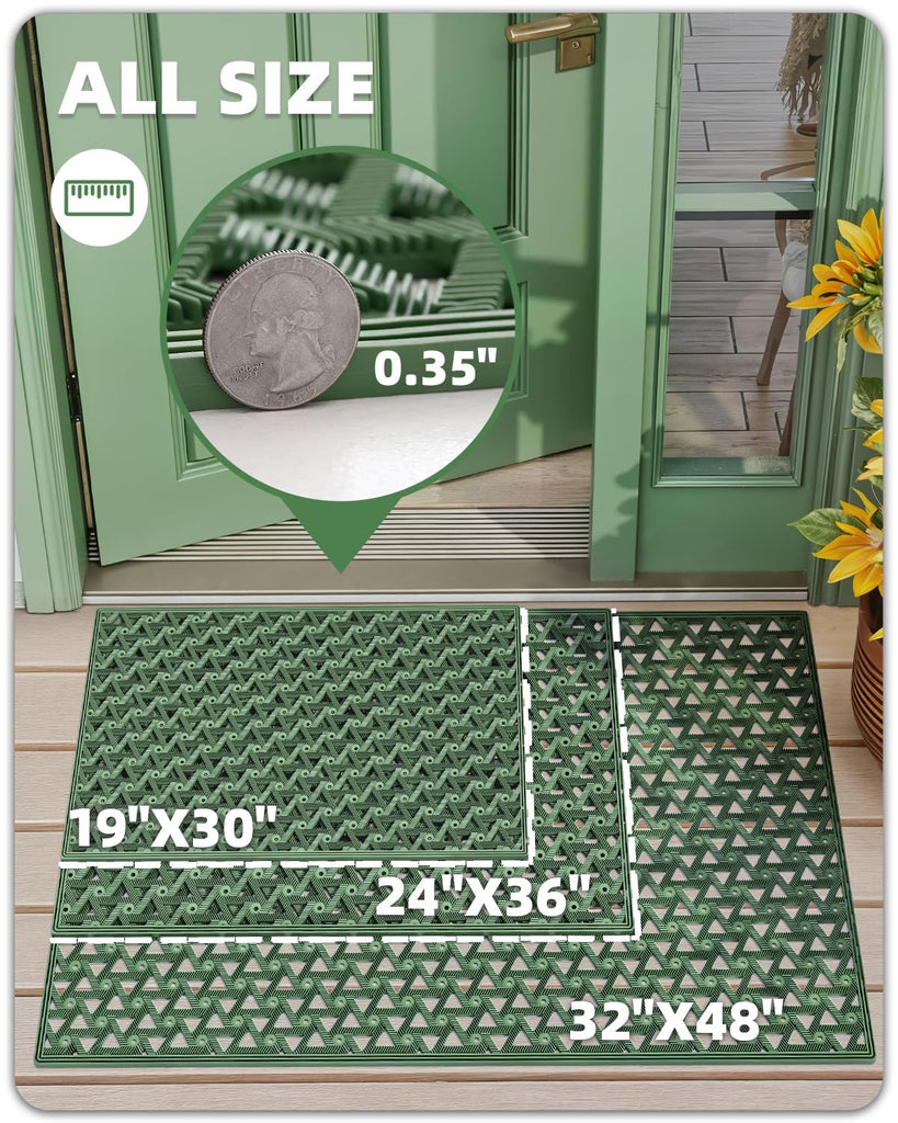 Door Mat Outside Entrance with Drainage, 32"X48" Green