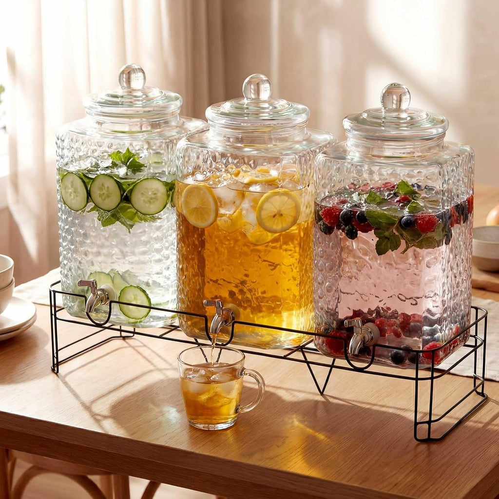 Gallon with Stand for Party, Leak Proof Large Beverage Dispensers Jugs with Stainless Steel Spigots - Set of 3
