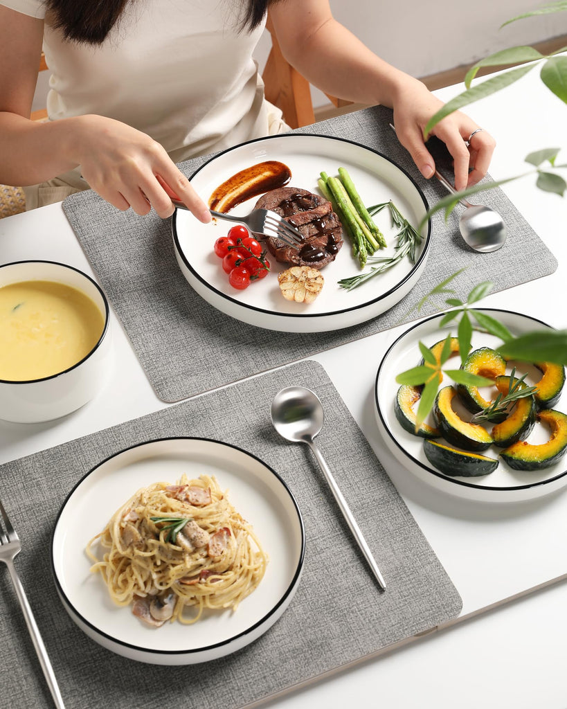 Porcelain Dinnerware Sets for 4, 12 Pieces Ceramic Plates and Bowls Set, Classic Modern Simple Kitchen Dinner Dining