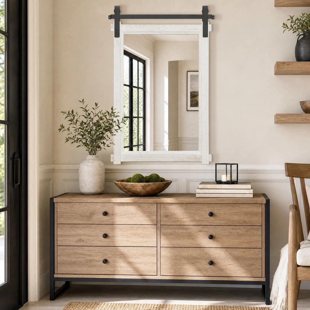 Farmhouse Bathroom Vanity Mirror: 24"x36" White Rustic Barn Door