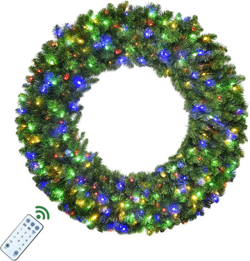60in Large Christmas Wreath - Lighted Wreaths Holiday Decor, Outdoor Wreath with 300 Colorful LEDs, 930 PVC Tips, 9