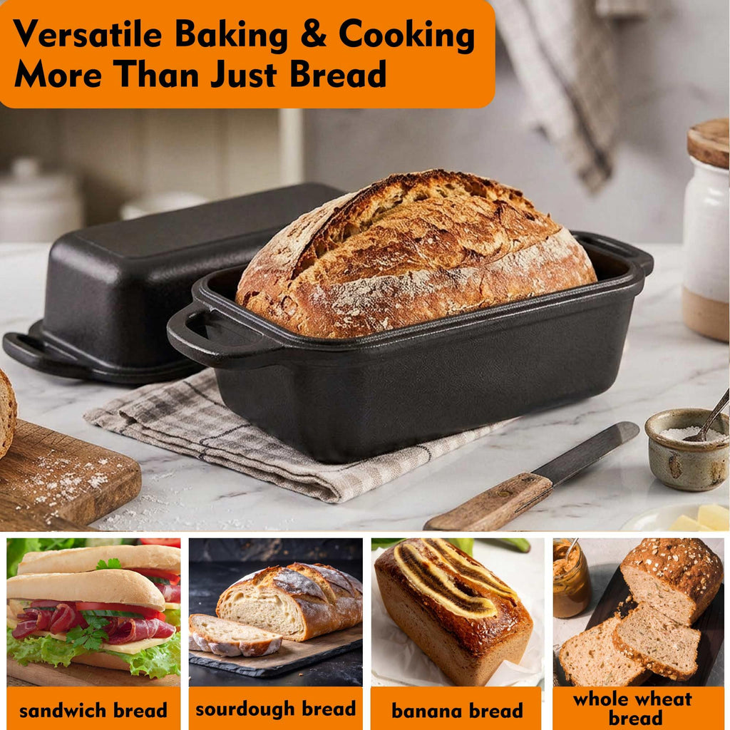 Cast Iron Bread Loaf Pan with Lid, 9x5 Sourdough Bread Baking Pan