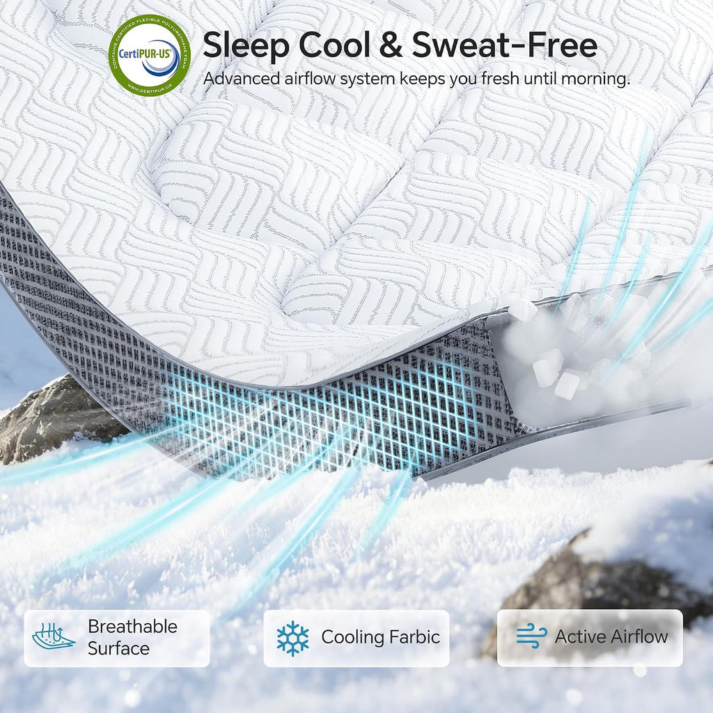 Queen Mattress Topper, Viscose Derived from Bamboo, Pillow Top | Breathable Mesh Sides, Shredded Memory Foam Blend