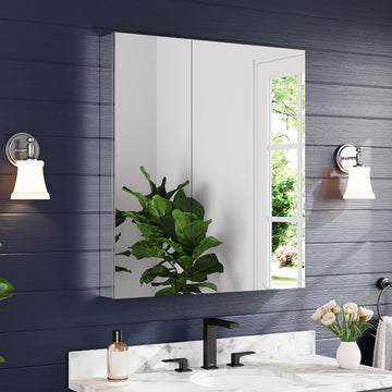 32" x 36" Medicine Cabinet with Mirror, Bathroom Mirror Cabinet | Anodized Chrome Aluminum Frame, Adjustable Shelves