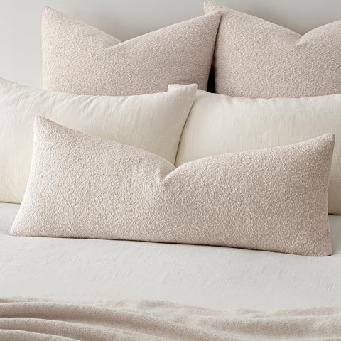 Textured Boucle Throw Pillow Cover Beige Accent Solid Lumbar Pillow Case Decorative Soft Pack of 1 Couch Cushion
