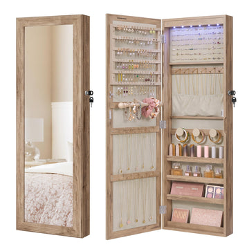 Jewelry Cabinet, Wall or Door Mounted Armoire, 6 LED Lights