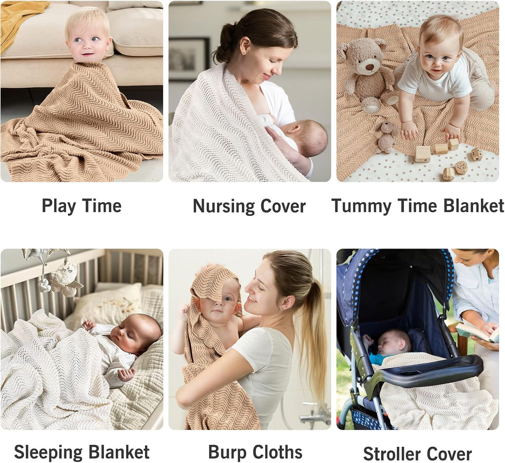 Soft Cotton Knitted Neutral Baby Blanket, 31"x40" White