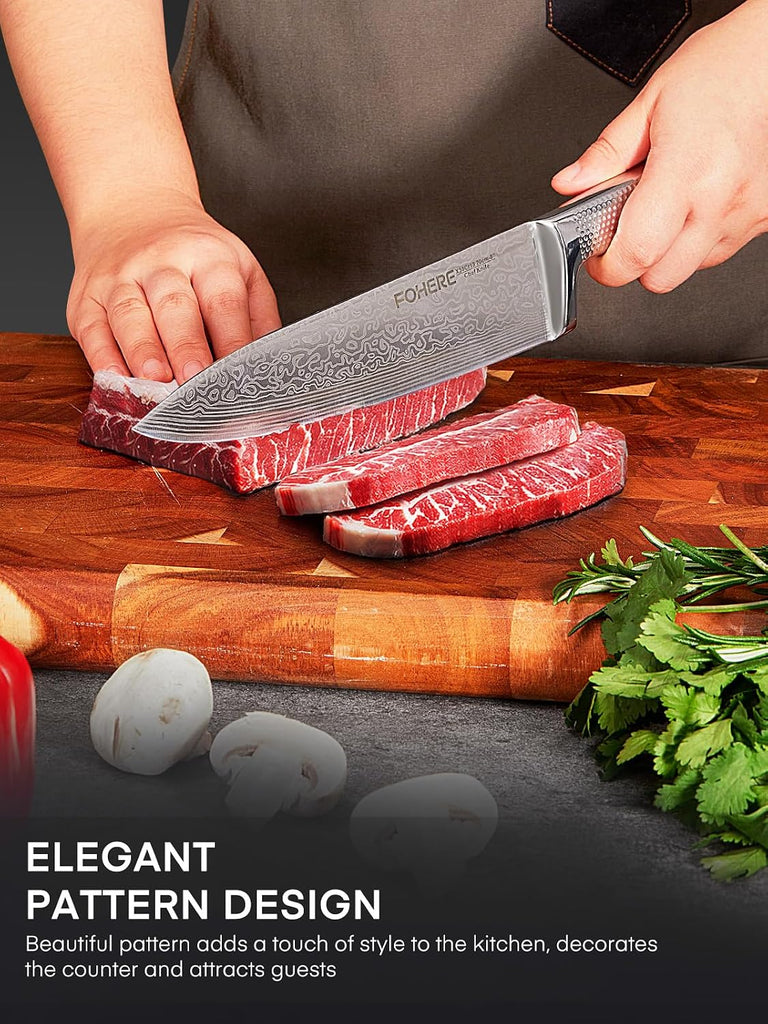 Knife Set, 14 Pieces Kitchen Knife Set with Built-in 5 x Sharpeners, Waved Texture Knife Set with Block, Stainless