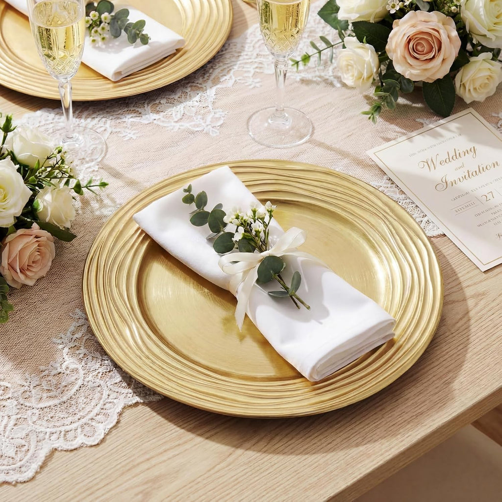 Gold Charger Plates 13 Inch Plastic Round Plates Bulk - Set of 12