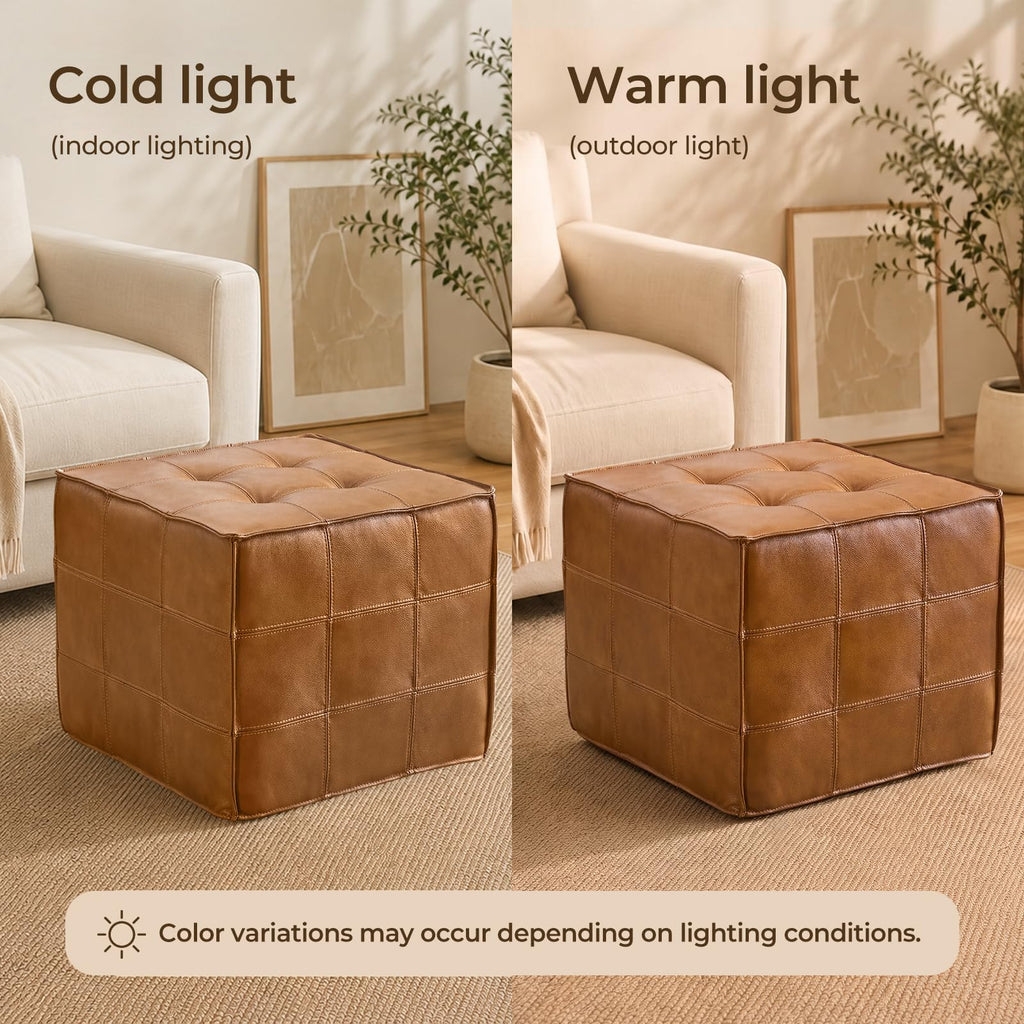 Genuine Leather Square Ottoman, Leather Pouf, Foot Rest