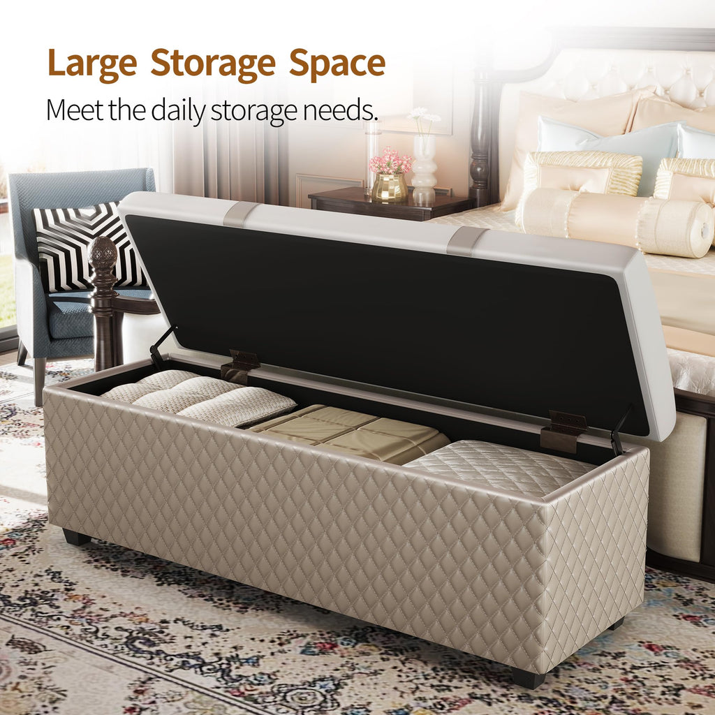 Colorful Faux Leather 38 Inch Storage Bench with Hinged Lid and Foot Rest