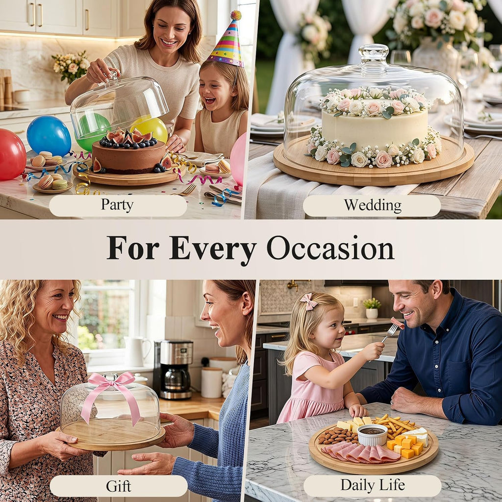 2 IN 1 Cake Stand with Dome Lid,360° Rotation,12" Round Cake Holder