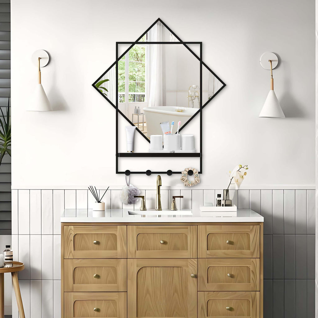 Entryway Mirror with Hooks 26 X 30 Inch Bathroom Mirror with Shelf