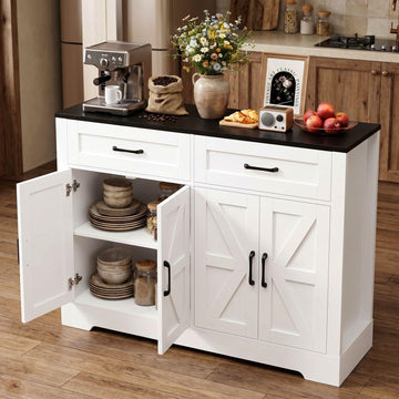 Farmhouse Sideboard Buffet Cabinet with Storage, 47.2"Kitchen Storage Cabinet with Drawers, Coffee Bar with Barn