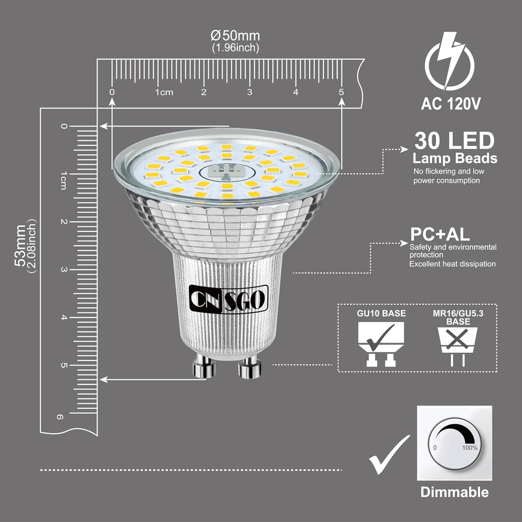 MR16 GU10 LED Light Bulb Dimmable, 75W Equivalent, 750 Lumens Daylight White 5000K Flicker-Free, 7W Energy Efficient