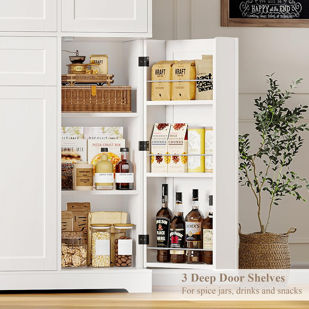 68" Tall Kitchen Pantry Storage Cabinet with Doors & Shelves, White | Large Pantry Cabinet with Door Rack