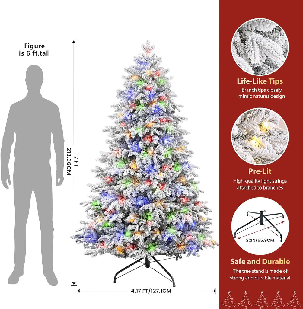 Prelit Artificial Flocked Christmas Tree & Multi-Color Lights