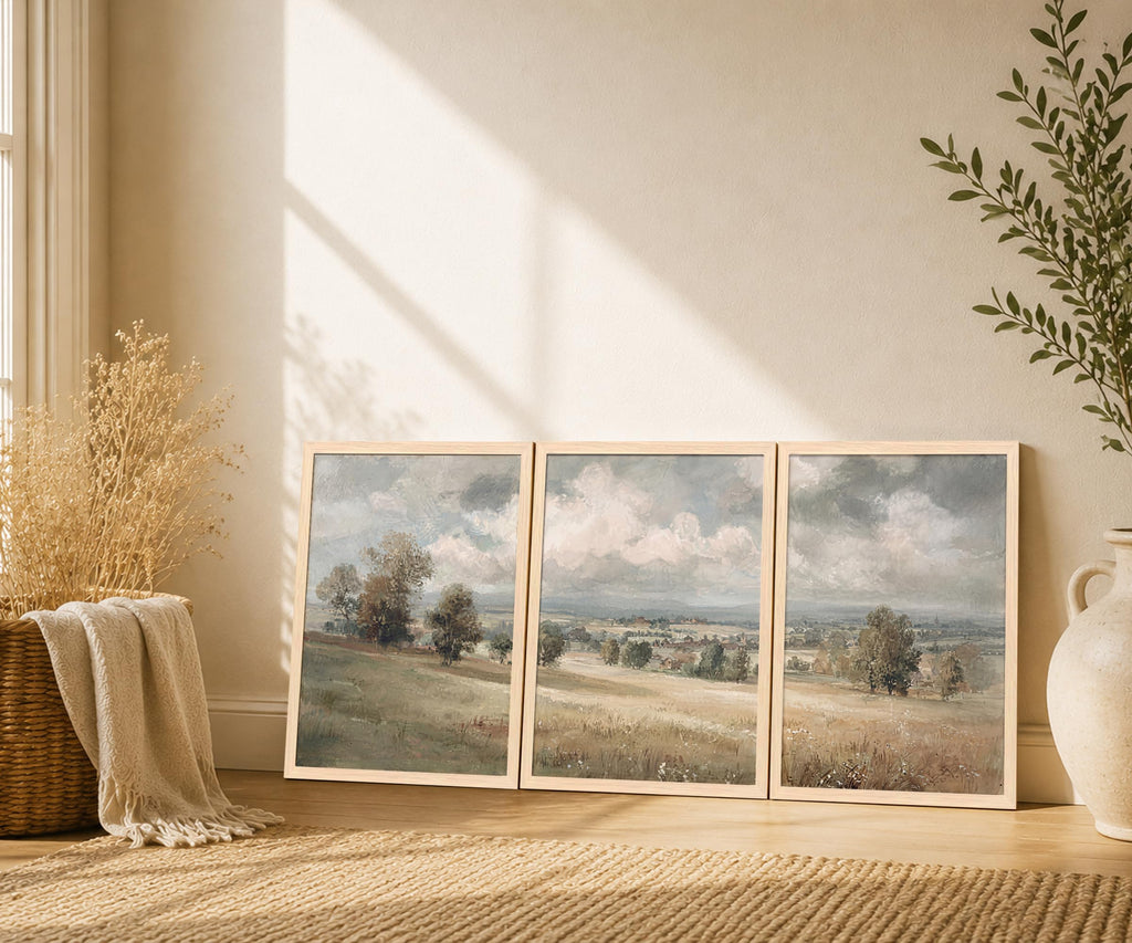 Framed Neutral Landscape Wall Art Set of 3, Farmhouse Prints