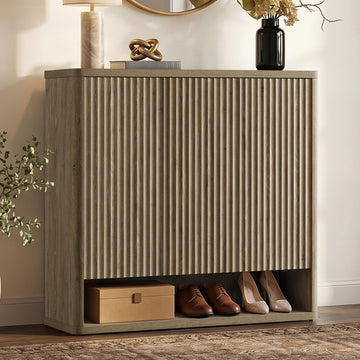 Shoe Cabinet 47.2" Wide Freestanding Fluted Shoe Storage Cabinet with 3 Doors & 4 Adjustable Shelves Large Modern