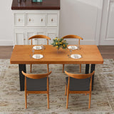 Minimalist Solid Wood Dining Table with Sturdy Metal Base - Easy Assembly, Versatile Design for Dining Rooms, Living
