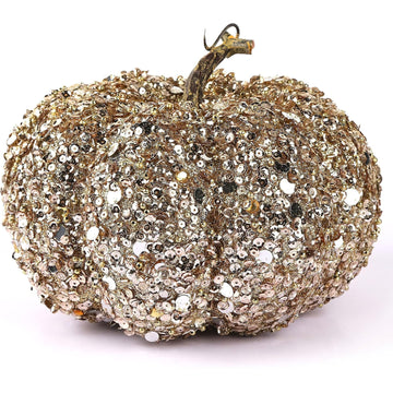 Artificial Glitter Pumpkin, Gold Pumpkin Harvest Table Centerpiece