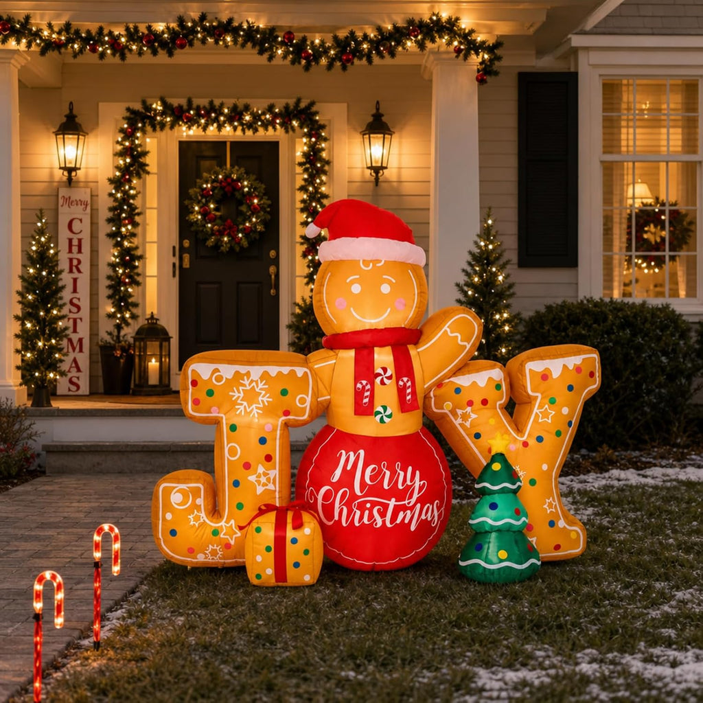 5.4 ft Wide Christmas Inflatable Joy Gingerbread Outdoor Decor