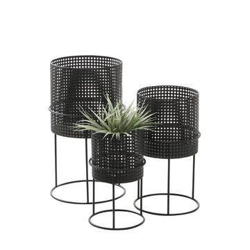 Metal Indoor Outdoor Planter Geometric Cutout Large Planter Pot with Circular Removeable Stands, Set of 3 Planters