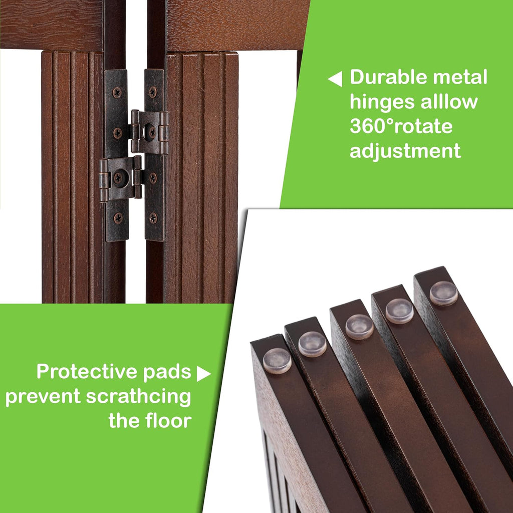 Wooden Freestanding Foldable Dog Gate, 120" Extra Wide 28" Tall