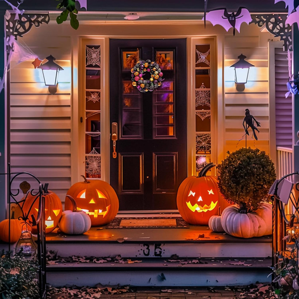 Halloween Decorations 12" Pumpkin Wreath for Front Door