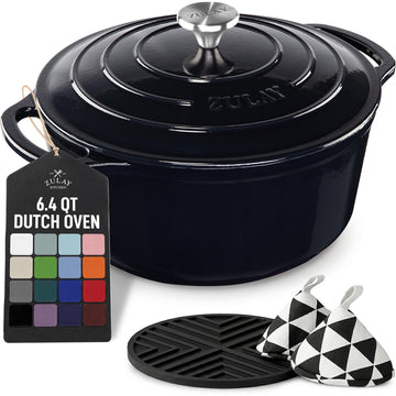 6.4 Quart Enameled Cast Iron Dutch Oven Pot with Lid - Premium Durability & Oven Safe up to 500°F - Heavy Duty
