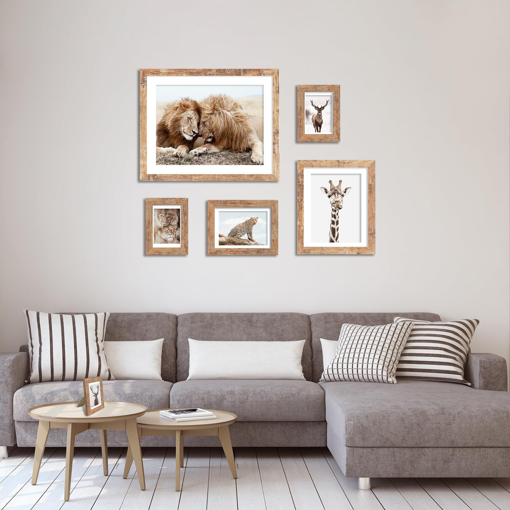 8x10 Picture Frame Set of 2, High Definition Real Glass Rustic Brown Wood Frame, Display Pictures 5x7 with Mat or 8 x