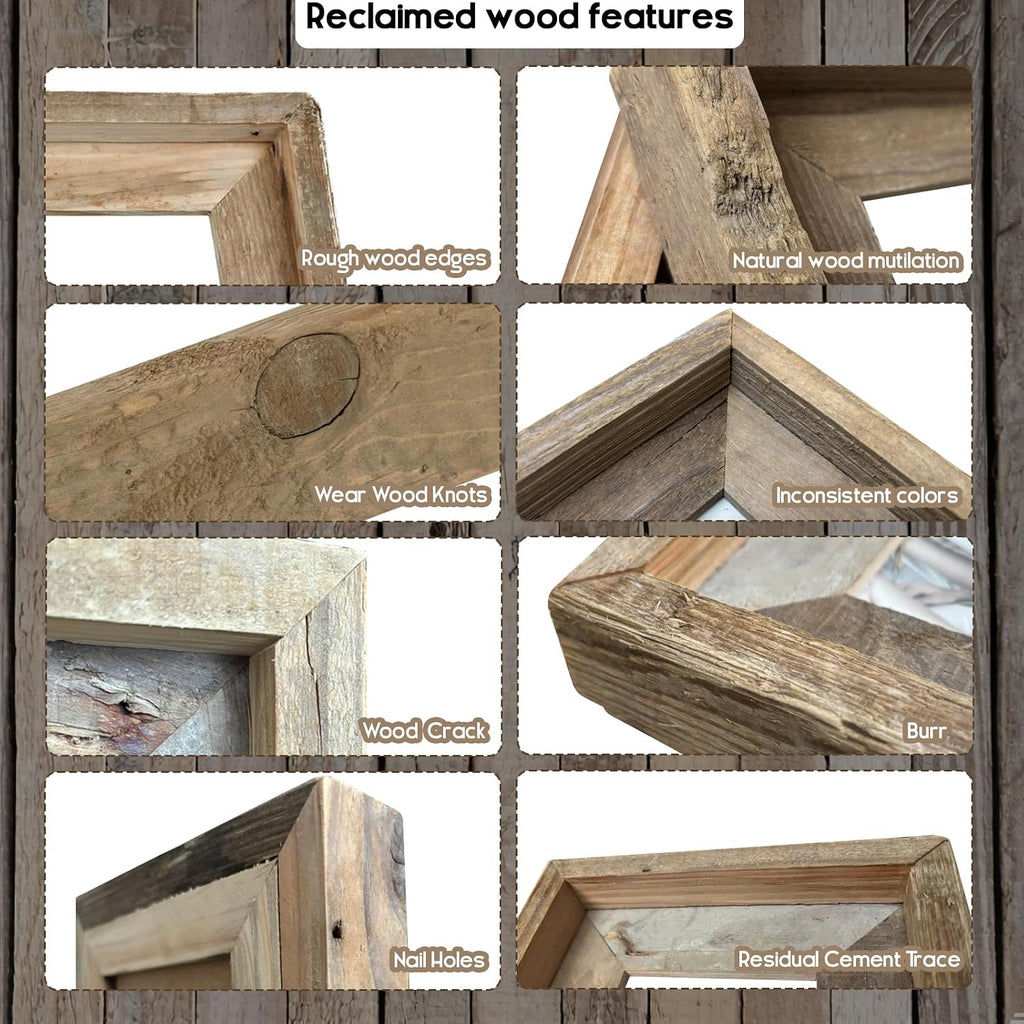 Rustic 24x36 Picture Frame, Reclaimed Barnwood Photo Frame with Plexiglass, Distressed Natural Wood Frame for Wall