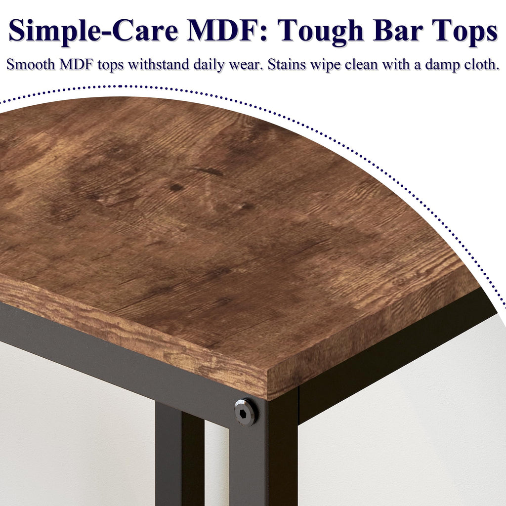 Square Bar Table, High Top Table - Industrial Metal Frame for Small Spaces & Narrow Kitchens, 23.6x23.6x36.9 in